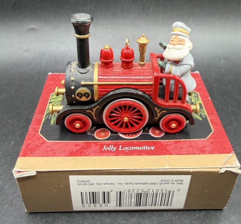 Hallmark Jolly Locomotive Train Ornament Die-Cast Metal Handcrafted Heavy! 48D